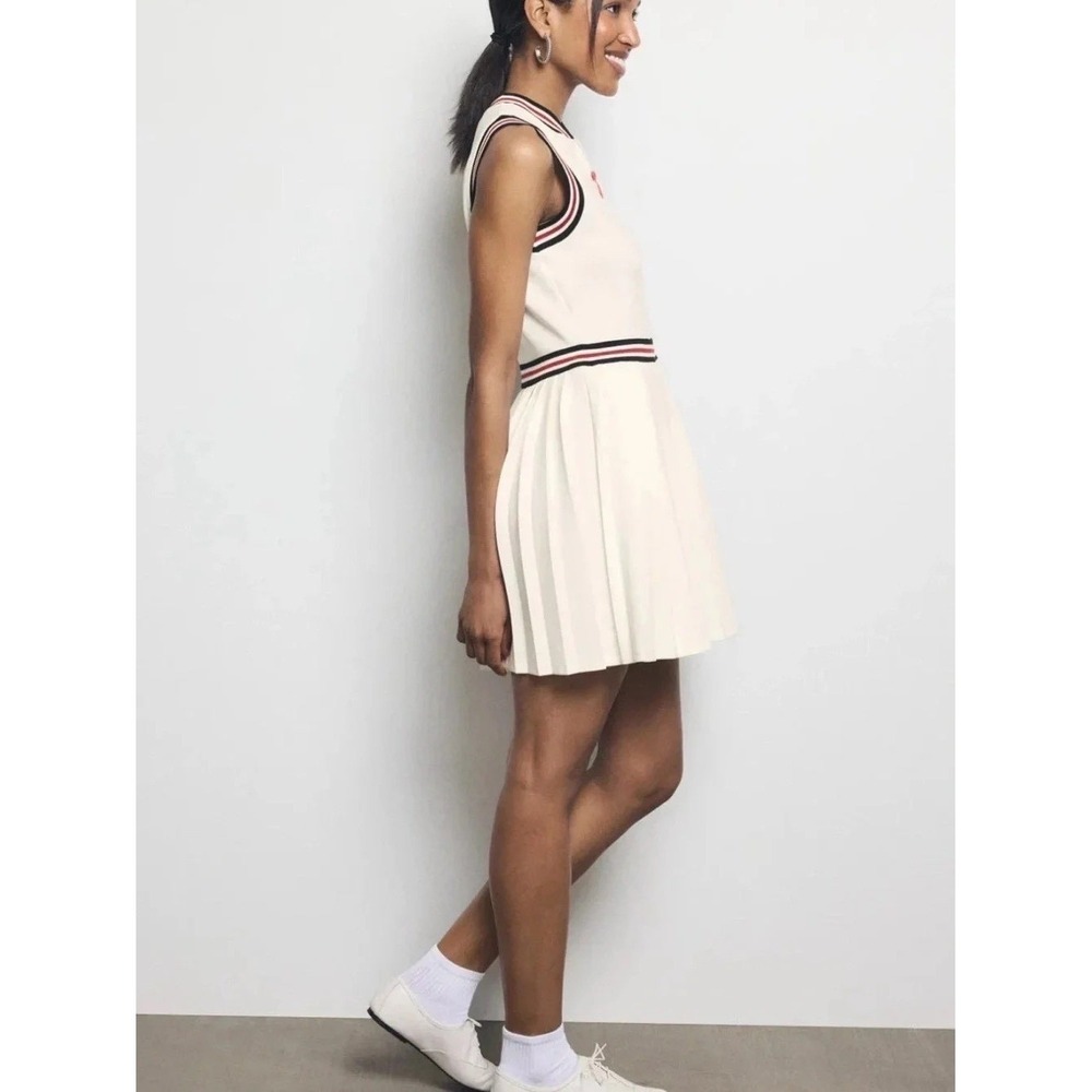 NWT Hunter Pleated Tennis Dress Mini Front Zip Sleeveless White Varsity Preppy M - Picture 4 of 12